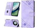 Custodia Per Huawei Mate 60 In Rilievo Custodia A Portafoglio In Pelle Flip Con Funzione Stand Viola