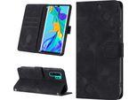 Custodia Per Huawei P30 Pro In Rilievo Custodia A Portafoglio In Pelle Flip Con Funzione Stand Nero