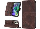 Custodia Per Motorola Moto G54 In Rilievo Custodia A Portafoglio In Pelle Flip Con Funzione Stand Brown