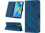 Custodia Per Huawei P30 Pro In Rilievo Custodia A Portafoglio In Pelle Flip Con Funzione Stand Blu