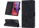 Custodia Per Motorola Moto G84 In Rilievo Custodia A Portafoglio In Pelle Flip Con Funzione Stand Nero