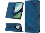 Custodia Per Huawei Mate 60 Pro In Rilievo Custodia A Portafoglio In Pelle Flip Con Funzione Stand Blu