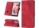 Custodia Per Xiaomi Redmi Note 12 4G In Rilievo Custodia A Portafoglio In Pelle Flip Con Funzione Stand Rosso