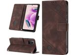 Custodia Per Xiaomi Redmi Note 12S In Rilievo Custodia A Portafoglio In Pelle Flip Con Funzione Stand Brown