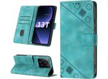 Custodia Per Xiaomi 13T / 13T Pro /Redmi K60 Ultra Embossed Flip Leather Wallet Case Con Stand Verde