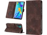 Custodia Per Huawei P30 Pro In Rilievo Custodia A Portafoglio In Pelle Flip Con Funzione Stand Marrone