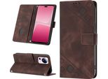 Cover Per Xiaomi 13 Lite Embossed Flip Leather Wallet Case Con Stand Brown