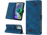 Custodia Per Motorola Moto G54 In Rilievo Custodia Portafoglio In Pelle Flip Con Funzione Stand Blu