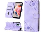 Custodia Per Xiaomi Redmi Note 12 4G In Rilievo Custodia A Portafoglio In Pelle Flip Con Funzione Stand Viola
