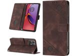 Custodia Per Motorola Moto G84 In Rilievo Custodia A Portafoglio In Pelle Flip Con Funzione Stand Brown