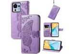 Per Zte Blade V50 Vita Portafoglio In Pelle Finta Custodia Per Cellulare Butterfly Design Custodia Protettiva Cover Cases Viola Chiaro