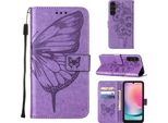 Custodia In Pelle Per Samsung Galaxy A24 4G Farfalla In Rilievo Custodia In Pelle Flip Slot Per Schede Di Telefono Cellulare Con Supporto Viola