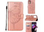 Custodia In Pelle Per Motorola Moto G (2023) Farfalla In Rilievo Custodia In Pelle Flip Slot Per Schede Telefono Cellulare Con Supporto Rosa