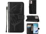 Custodia In Pelle Per Motorola Moto G53 / G23 / G13 Farfalla In Rilievo Custodia In Pelle Flip Custodia Per Cellulare Con Supporto Nero