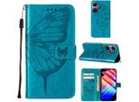 Custodia In Pelle Per Infinix Hot 30I X669 Farfalla In Rilievo Custodia In Pelle Flip Slot Per Schede Telefono Cellulare Con Supporto Blu