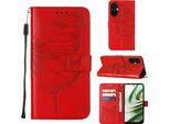 Custodia Per Oneplus Nord CE3 Butterfly Relief Custodia In Pelle Flip Con Slot Per Schede E Supporto Rosso