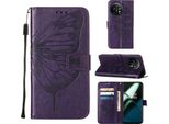 Custodia Per Oneplus 11 Butterfly Relief Custodia In Pelle Flip Con Slot Per Schede E Supporto Viola