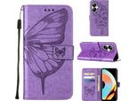 Custodia In Pelle Per Realme 10 Pro+ 5G Farfalla In Rilievo Custodia In Pelle Flip Slot Per Schede Telefono Cellulare Con Supporto Viola