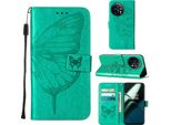 Custodia Per Oneplus 11 Butterfly Relief Custodia In Pelle Flip Con Slot Per Schede E Supporto Verde