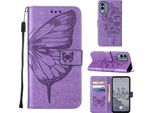 Custodia Per Nokia X30 Butterfly Relief Custodia In Pelle Flip Con Slot Per Schede E Supporto Viola