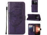 Custodia Per Realme Gt Neo 5 /Realme GT3 Farfalla In Rilievo Custodia In Pelle Flip Con Tasca Per Carte E Supporto Viola