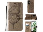 Custodia Per Oneplus Nord CE3 Butterfly Relief Custodia In Pelle Flip Con Slot Per Schede E Supporto Grigio