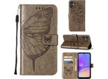 Custodia In Pelle Per Samsung Galaxy A05 Farfalla In Rilievo Custodia In Pelle Flip Slot Per Schede Telefono Cellulare Con Supporto Grigio