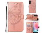 Custodia In Pelle Per Samsung Galaxy A24 4G Farfalla In Rilievo Custodia In Pelle Flip Slot Per Schede Telefono Cellulare Con Supporto Rosa