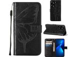 Custodia In Pelle Per Tecno Pova 5 LH7N Farfalla In Rilievo Flip Custodia In Pelle Slot Per Schede Telefono Cellulare Con Supporto Nero