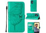Custodia In Pelle Per Realme C55 Farfalla In Rilievo Custodia In Pelle Flip Slot Per Schede Del Telefono Cellulare Con Supporto Verde