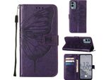 Custodia In Pelle Per Nokia X30 Farfalla In Rilievo Custodia In Pelle Flip Slot Per Schede Telefono Cellulare Con Supporto Viola