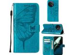 Custodia Per Oneplus 11 Butterfly Relief Custodia In Pelle Flip Con Slot Per Schede E Supporto Blu