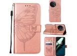 Custodia In Pelle Per Oneplus 11 Farfalla In Rilievo Custodia In Pelle Flip Slot Per Schede Telefono Cellulare Con Supporto Rosa