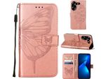 Custodia In Pelle Per Tecno Pova 5 LH7N Farfalla In Rilievo Custodia In Pelle Flip Slot Per Schede Telefono Cellulare Con Supporto Rosa