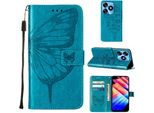 Custodia In Pelle Per Tecno Spark 10 4G Farfalla In Rilievo Custodia In Pelle Flip Slot Per Schede Telefono Cellulare Con Supporto Blu