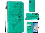 Custodia In Pelle Per Samsung Galaxy A34 Farfalla In Rilievo Custodia In Pelle Flip Slot Per Schede Telefono Cellulare Con Supporto Verde