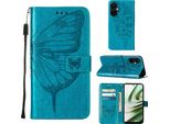 Custodia In Pelle Per Oneplus Nord CE3 Farfalla In Rilievo Custodia In Pelle Flip Slot Per Schede Per Telefoni Cellulari Con Supporto Blu