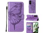 Custodia In Pelle Per Oneplus Nord CE3 Farfalla In Rilievo Flip Custodia In Pelle Slot Per Schede Del Telefono Cellulare Con Supporto Viola