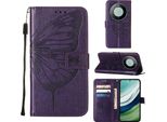 Custodia In Pelle Per Huawei Mate 60 Farfalla In Rilievo Flip Custodia In Pelle Slot Per Schede Telefono Cellulare Con Supporto Viola