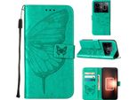 Custodia Per Realme Gt Neo 5 /Realme GT3 Farfalla In Rilievo Custodia In Pelle Flip Con Tasca Per Carte E Supporto Verde