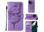 Custodia Per Oneplus 11 Butterfly Relief Custodia In Pelle Flip Con Slot Per Schede E Supporto Viola
