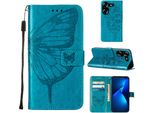 Custodia In Pelle Per Tecno Pova 5 LH7N Farfalla In Rilievo Custodia In Pelle Flip Slot Per Schede Telefono Cellulare Con Supporto Blu