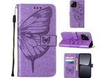 Custodia In Pelle Per Xiaomi 13 Farfalla In Rilievo Flip Custodia In Pelle Slot Per Schede Telefono Cellulare Con Supporto Viola