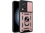 Custodia Per Infinix Hot 11S Nfc Con Anello Supporto Slitta Fotocamera Protezione Tpu Pc Ibrido Custodia Per Cellulare Oro Rosa