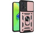 Custodia Per Motorola Moto G73 Con Anello Supporto Supporto Slitta Fotocamera Protezione Tpu Pc Hybrid Custodia Per Cellulare Oro Rosa