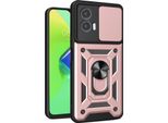 Custodia Per Motorola Moto G53 Con Anello Supporto Supporto Slitta Fotocamera Protezione Tpu Pc Ibrido Custodia Per Cellulare Oro Rosa