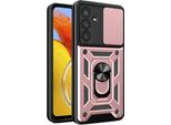 Custodia Per Samsung Galaxy M14 5G Con Anello Supporto Supporto Slitta Fotocamera Protezione Tpu Pc Ibrido Custodia Del Telefono Cellulare Oro Rosa