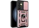 Custodia Per Samsung Galaxy A25 5G Con Anello Supporto Supporto Slitta Fotocamera Protezione Tpu Pc Ibrido Custodia Per Cellulare Oro Rosa