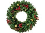 Ghirlanda Natalizia In Pvc Buxibo Con Luci Led, Pigne, Bacche Rosse E Decorazioni - 30 Luci, Scatola Di Pile - 110 Rami - 40 Cm