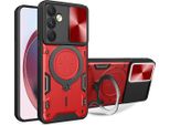 Custodia Per Samsung Galaxy A35 5G A Doppio Strato Con Copertura Della Fotocamera E Supporto Ad Anello Rosso